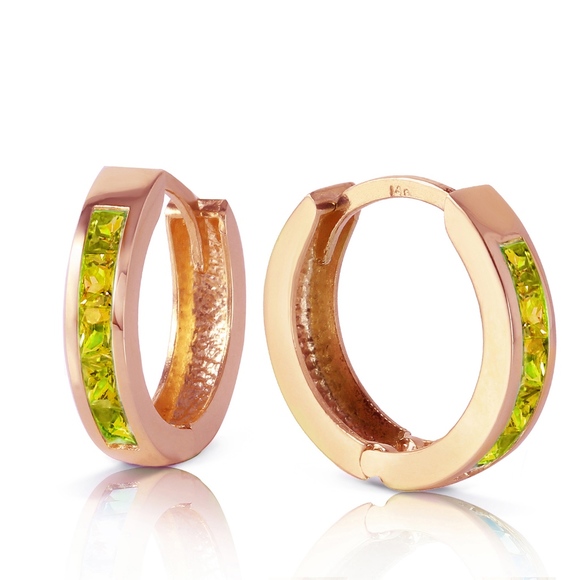 14K. SOLID GOLD HOOP HUGGIE EARRING WITH PERIDOTS
